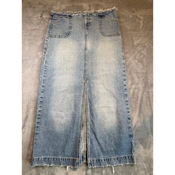 Hydrolic Jean Long Jean Skirt Size 5/6 Denim Maxi Y2K Festival Raw Hem Frayed - Picture 1 of 8